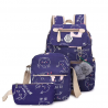 USB carregando escola mochila lona 3 pcs conjunto