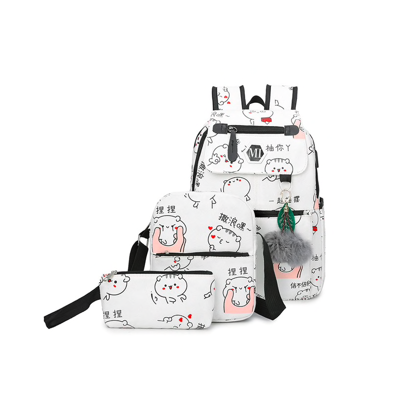 USB carregando escola mochila lona 3 pcs conjunto