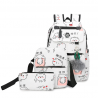 USB carregando escola mochila lona 3 pcs conjunto