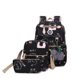 USB carregando escola mochila lona 3 pcs conjunto