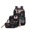 USB carregando escola mochila lona 3 pcs conjunto