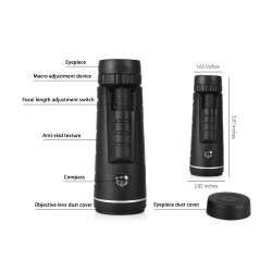 40 x 60 BAK4 HD mini telescópio monocular com bússola