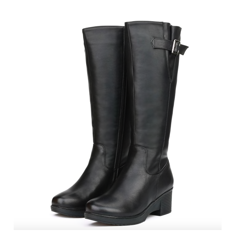 Botas de inverno de couro genuíno de lã natural