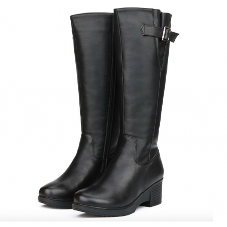 Botas de inverno de couro genuíno de lã natural