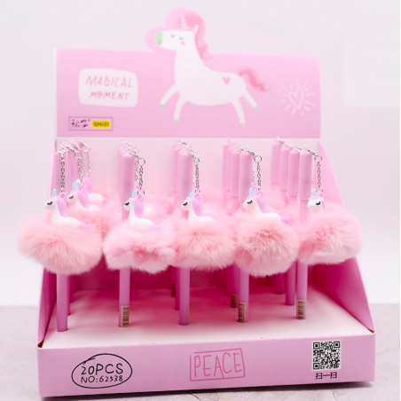 Unicorn plush pingente caneta caneta lápis de gel