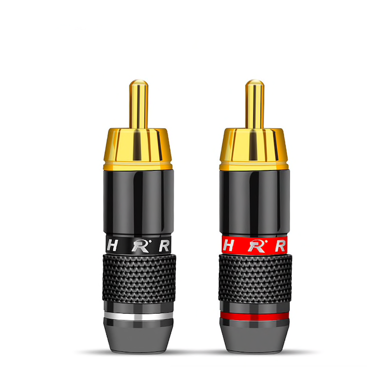 Placa de ouro RCA adaptador de plugue macho vídeo & conector de fio de áudio 2 pcs