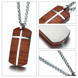 Vintage rosewood stainless steel cross necklaceNecklaces