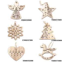 Árvore de Natal Xmas decoração pingentes ocos de madeira 6 pcs