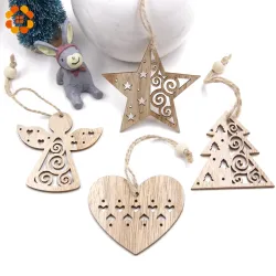 Árvore de Natal Xmas decoração pingentes ocos de madeira 6 pcs