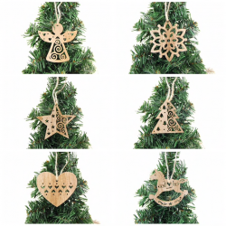 Árvore de Natal Xmas decoração pingentes ocos de madeira 6 pcs