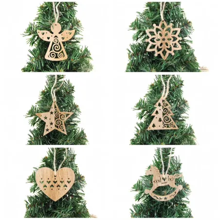 Árvore de Natal Xmas decoração pingentes ocos de madeira 6 pcs