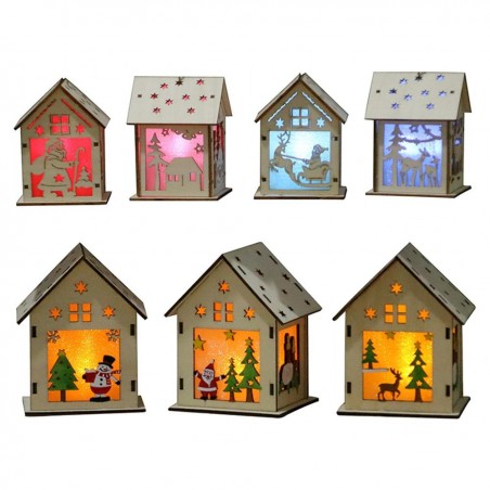 Casa de Natal de madeira com LED - faça você mesmo