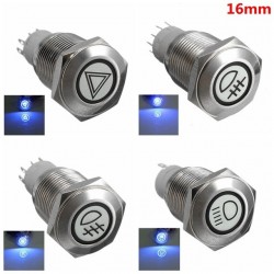 16mm LED iluminado auto-bloqueio impermeável botão interruptor de aço inoxidável