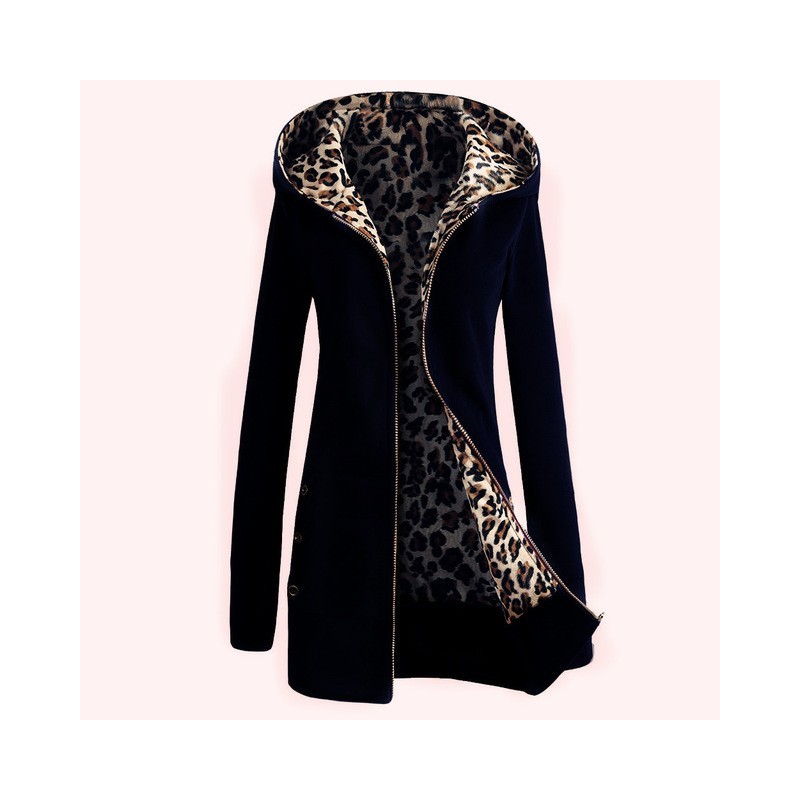 Jaqueta com capuz de lã de leopardo Jaqueta com capuz de lã de leopardo