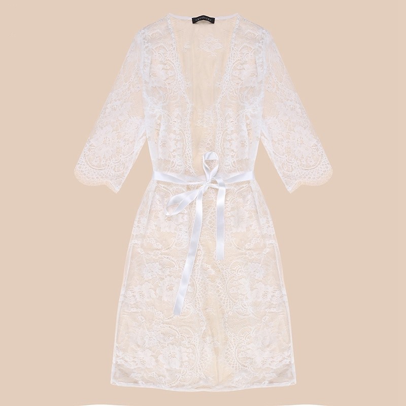 Laço completo transparente camisa de noite - robe Laço completo transparente camisa de noite - robe