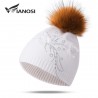 Chapéu de lã de pompom de pele de raposa natural