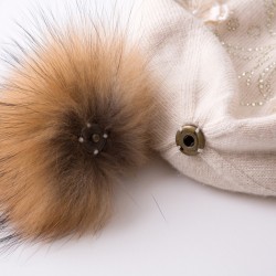 Chapéu de lã de pompom de pele de raposa natural