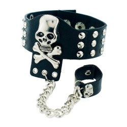 Rebites góticos esqueleto pulseira de couro de cadeia de crânio unisex
