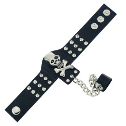 Rebites góticos esqueleto pulseira de couro de cadeia de crânio unisex