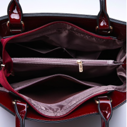 Elegante conjunto de saco de couro brilhante de 3 peças