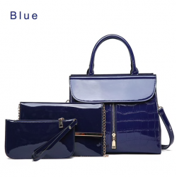 Elegante conjunto de saco de couro brilhante de 3 peças