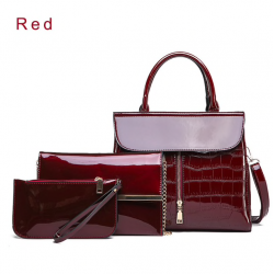 Elegant glossy leather bag set of 3 piecesSets