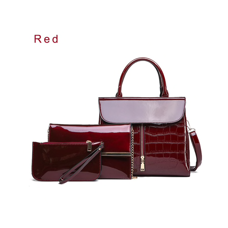 Elegant glossy leather bag set of 3 piecesSets