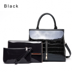 Elegante conjunto de saco de couro brilhante de 3 peças