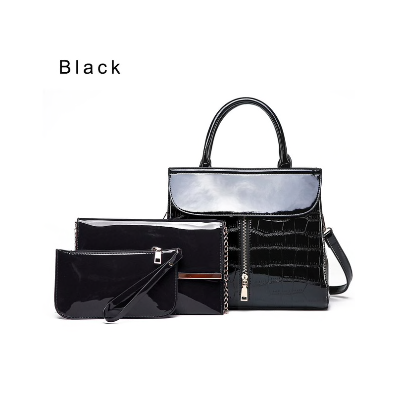 Elegante conjunto de saco de couro brilhante de 3 peças
