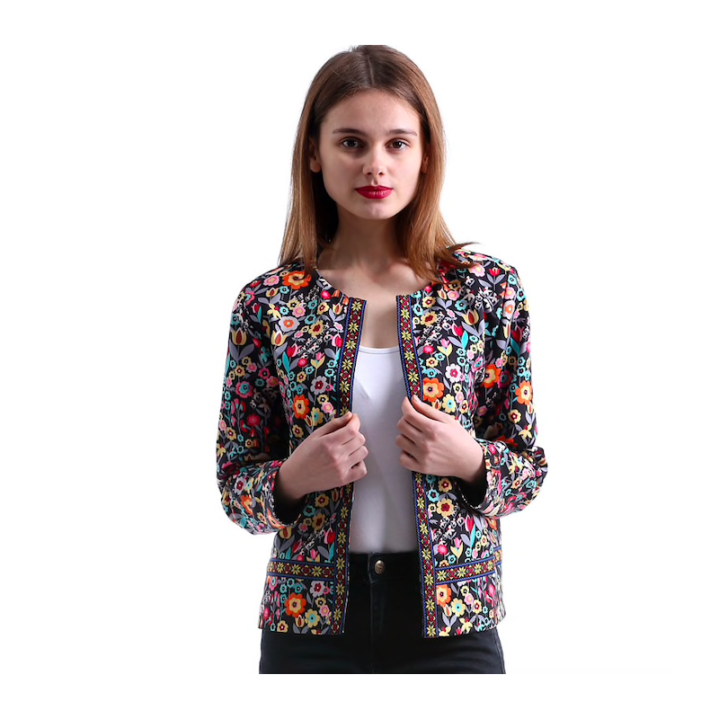 Design floral multicolor casaco curto elegante Design floral multicolor casaco curto elegante
