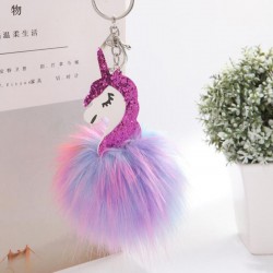 Unicorn & furry pom pom chaveiro - chaveiro