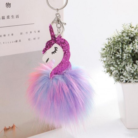 Unicorn & furry pom pom chaveiro - chaveiro