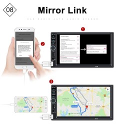 Bluetooth car radio - DIN 2 - 7'' Inch LCD touch screen - MP3-MP5 player - USB - MirrorLinkDin 2
