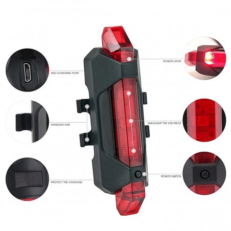 Luz traseira do aviso da segurança da bicicleta recarregável USB