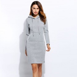 Vestido com capuz de lã com bolsos - camisola longa