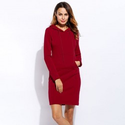 Vestido com capuz de lã com bolsos - camisola longa
