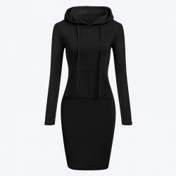 Vestido com capuz de lã com bolsos - camisola longa