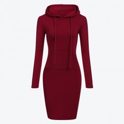 Vestido com capuz de lã com bolsos - camisola longa