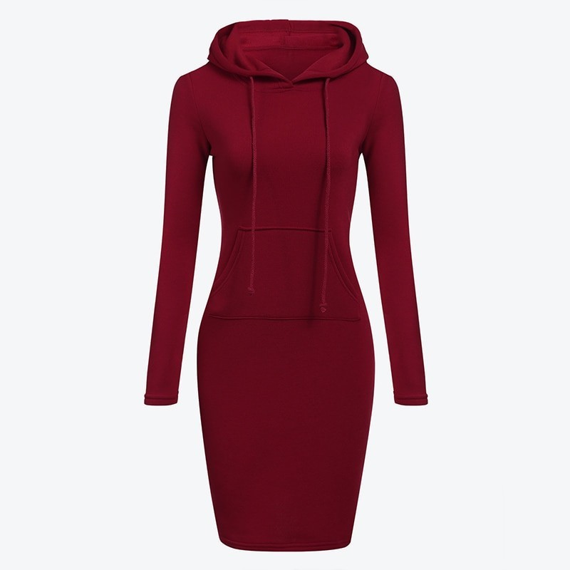 Vestido com capuz de lã com bolsos - camisola longa