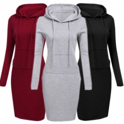 Vestido com capuz de lã com bolsos - camisola longa