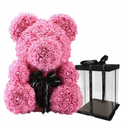Urso rosa - urso feito de rosas infinitas - 40 cm