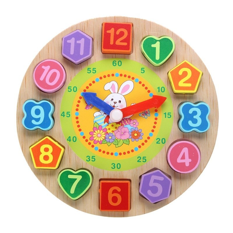 Relógio de quebra-cabeça de madeira com 12 números - brinquedo