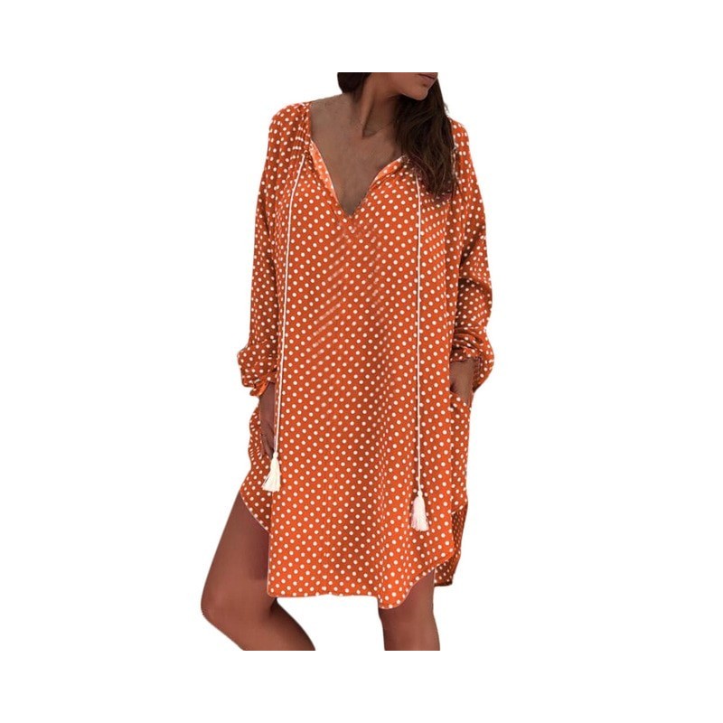 Mini vestido de ponto polka com manga longa