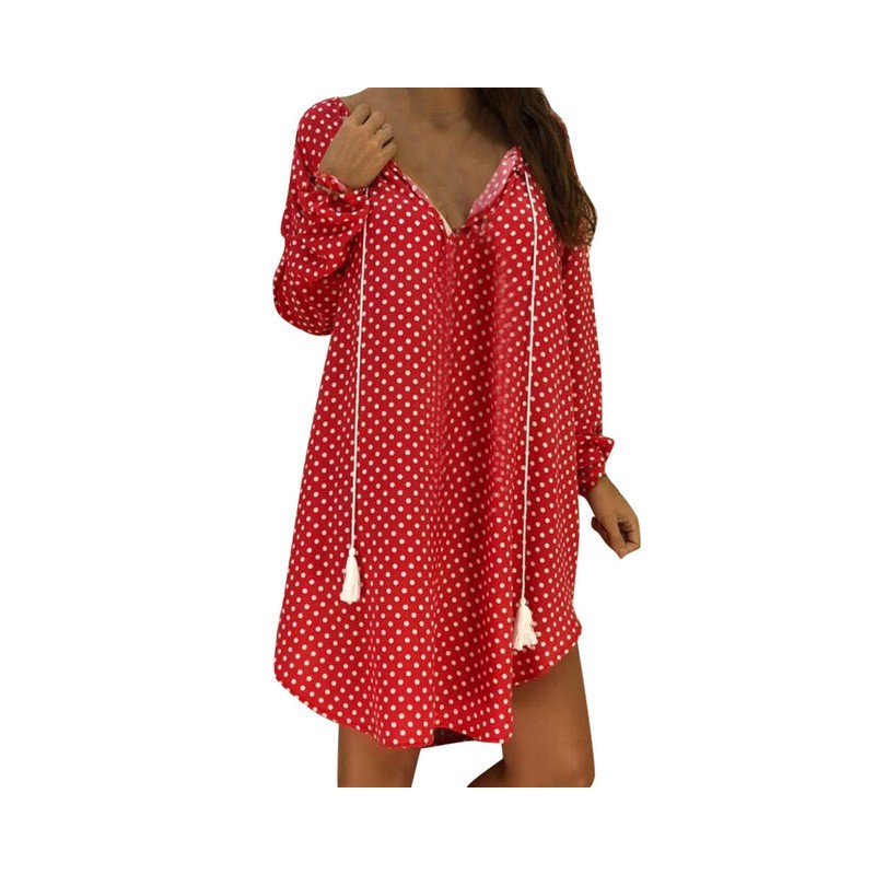 Mini vestido de ponto polka com manga longa