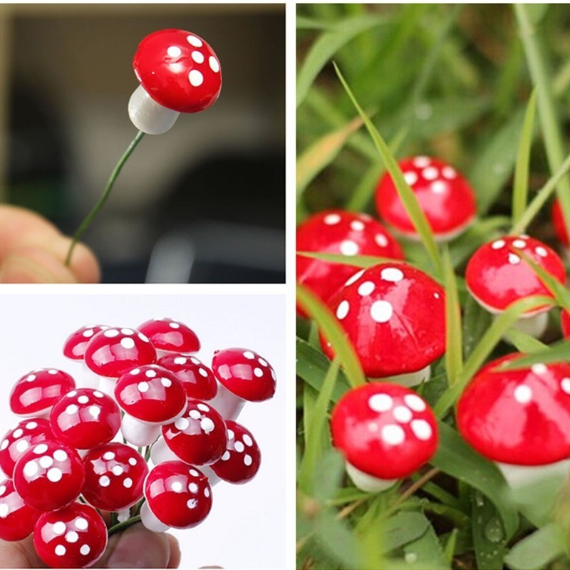 Garden decoration - mini red white dot mushrooms 2cm 10 pcsGarden