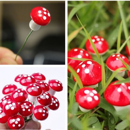 Garden decoration - mini red white dot mushrooms 2cm 10 pcsGarden