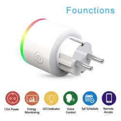 Wifi plug with power monitor - 16A EU RGB - wireless smart socket with voice control for Google Home AlexaPlugs