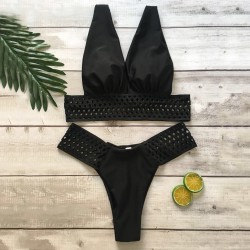 Bikini sexy conjunto com buracos de renda
