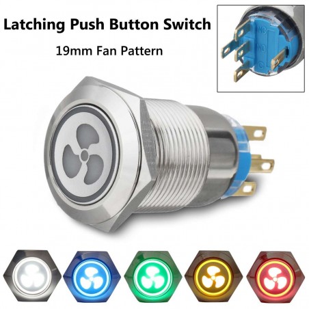 Interruptor de botão de pressão do ventilador de 12v 19mm com LED - início do motor - painel de bloqueio automático