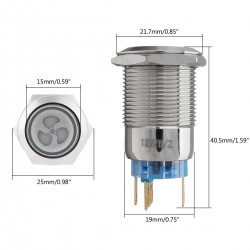 Interruptor de botão de pressão do ventilador de 12v 19mm com LED - início do motor - painel de bloqueio automático